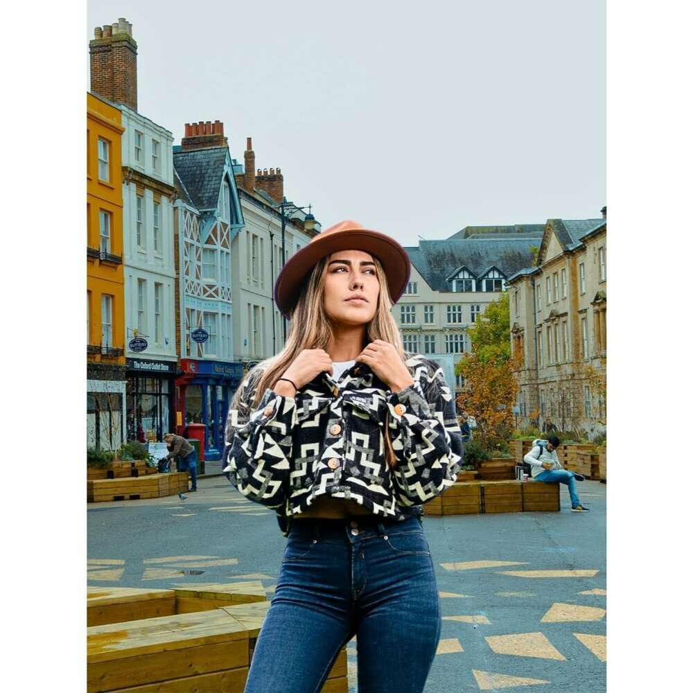 Women's Cropped Jacket 2025 Spring Alpaca Jacket Shacket Long Sleeve Black Beige - Picture 2 of 7